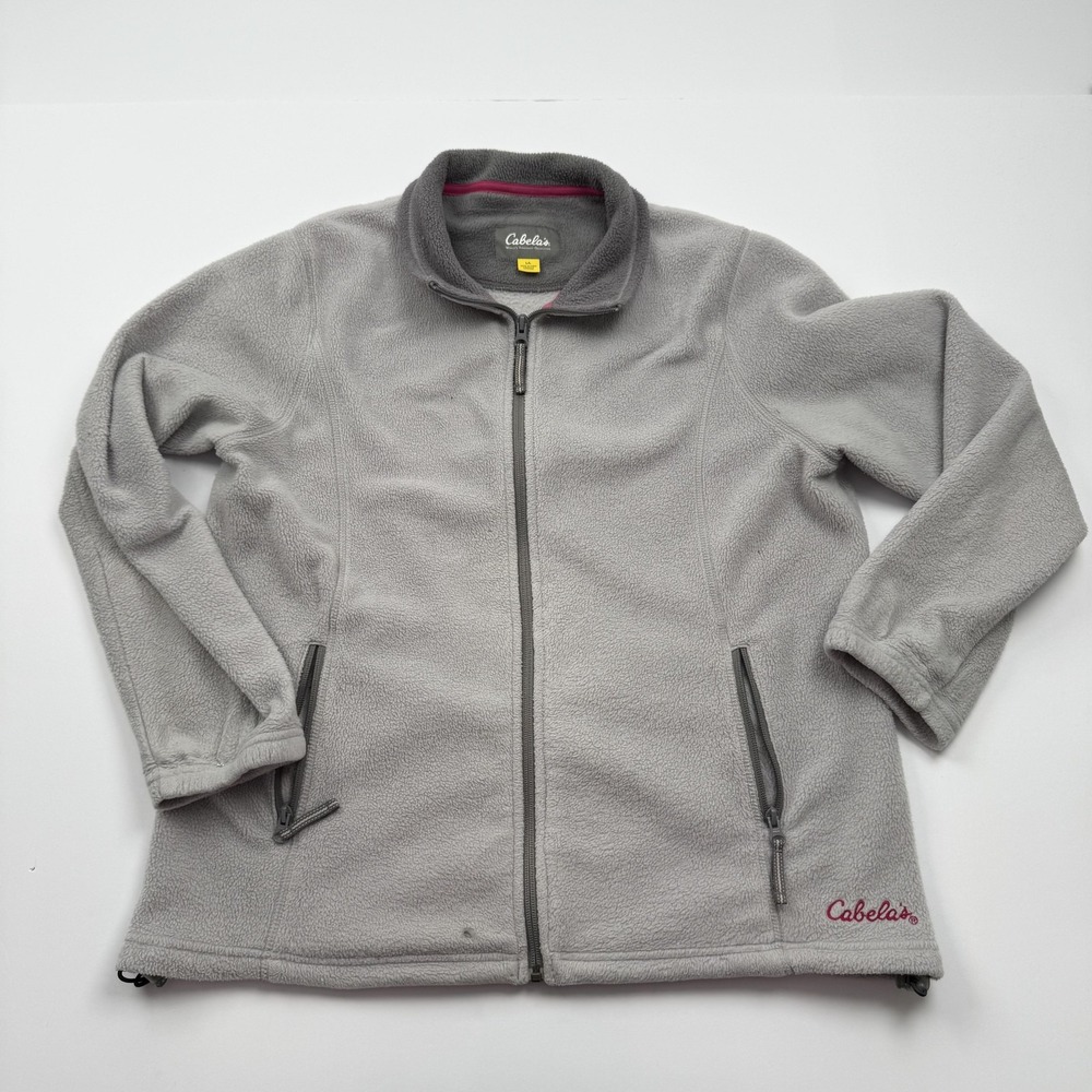 Cabelas Jacket Womens Large Gray Fleece Full Zip Outdoor Pullover 973286